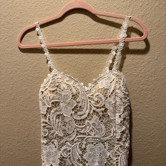 White on Nude Lace Spaghetti Strap Midi Dress Sweetheart Neckline size S - Picture 2 of 6